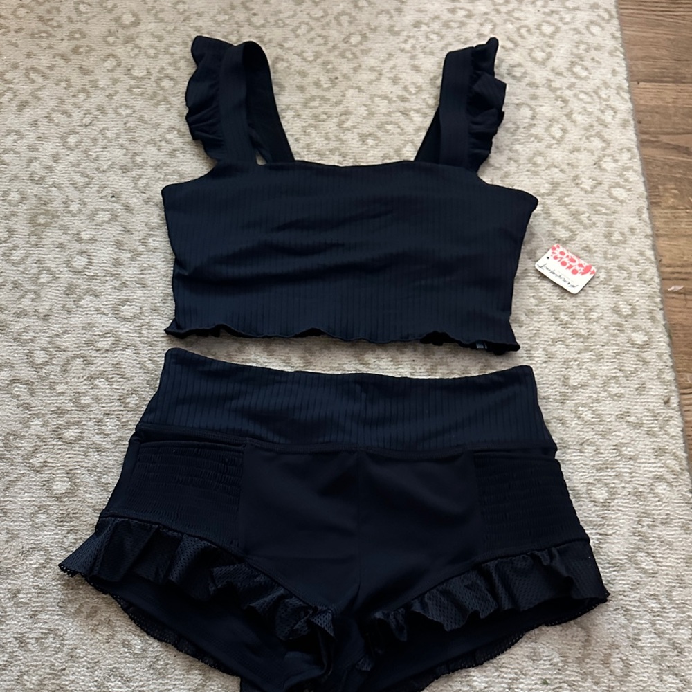 FP Movement by Free People Black Ruffle Set